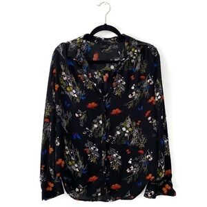 2/$10 Worthington Black Butterfly Floral Long Sleeve Career Blouse size M